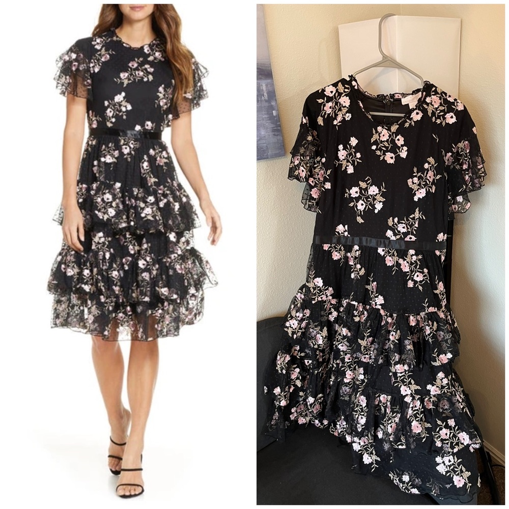 SOLD Rachel Parcell Embroidered Tiered Mesh Dress